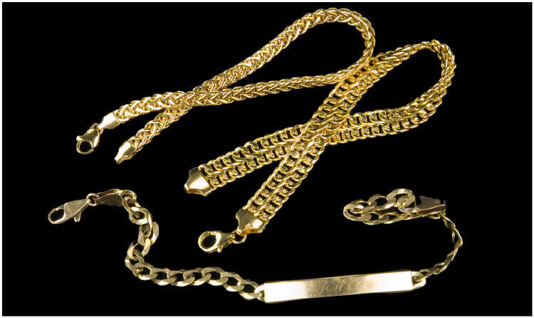 Appraisal: Three ct Gold Bracelets Comprising A Ladies ID Bracelet A