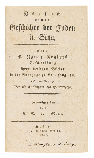 Appraisal: THE JEWS OF KAIFENG MURR CHRISTOPH GOTTLIEB VON Versuch einer