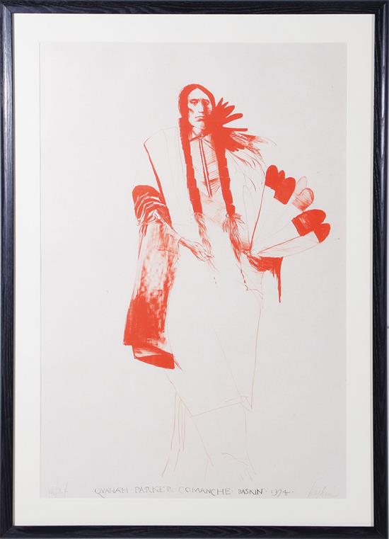 Appraisal: Leonard Baskin New York - QUANAH PARKER Red Version lithograph