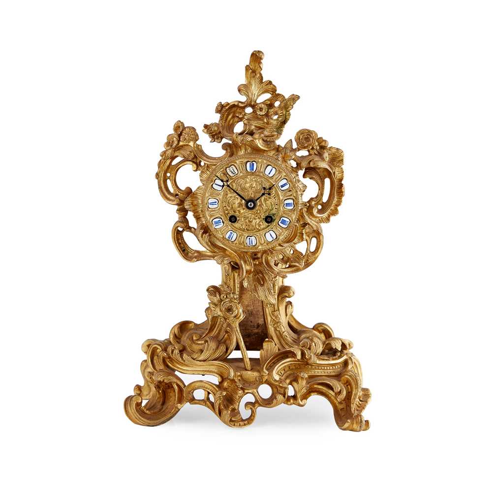 Appraisal: FRENCH GILT METAL ROCOCO REVIVAL MANTEL CLOCK RAINGO FRERES PARIS