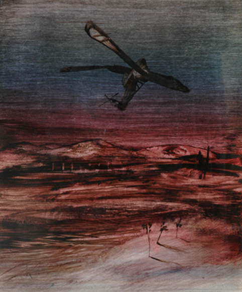 Appraisal: Sidney Nolan - Helicopter over Desert oil on paper signed