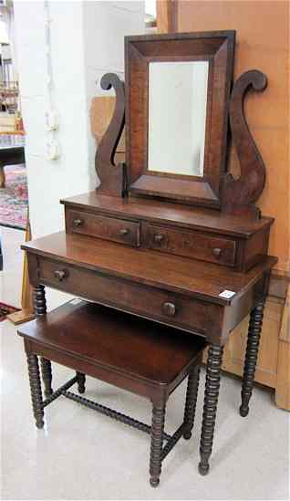 Appraisal: EMPIRE REVIVAL MAHOGANY DRESSING TABLE WITH MATCHING BENCH American c