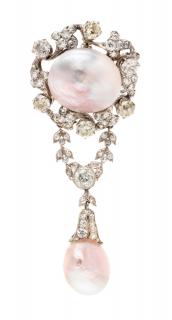 Appraisal: An Edwardian Platinum Pearl and Diamond Pendant Brooch dwts An