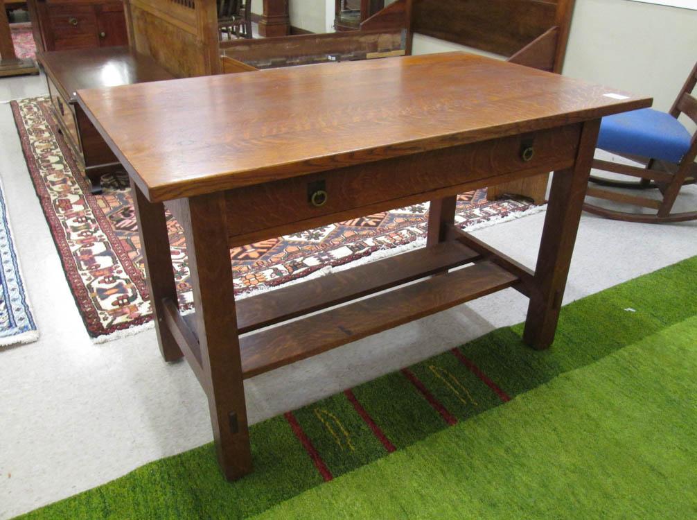 Appraisal: CRAFTSMAN OAK LIBRARY TABLE attributed to Stickley Brothers Co Quaint