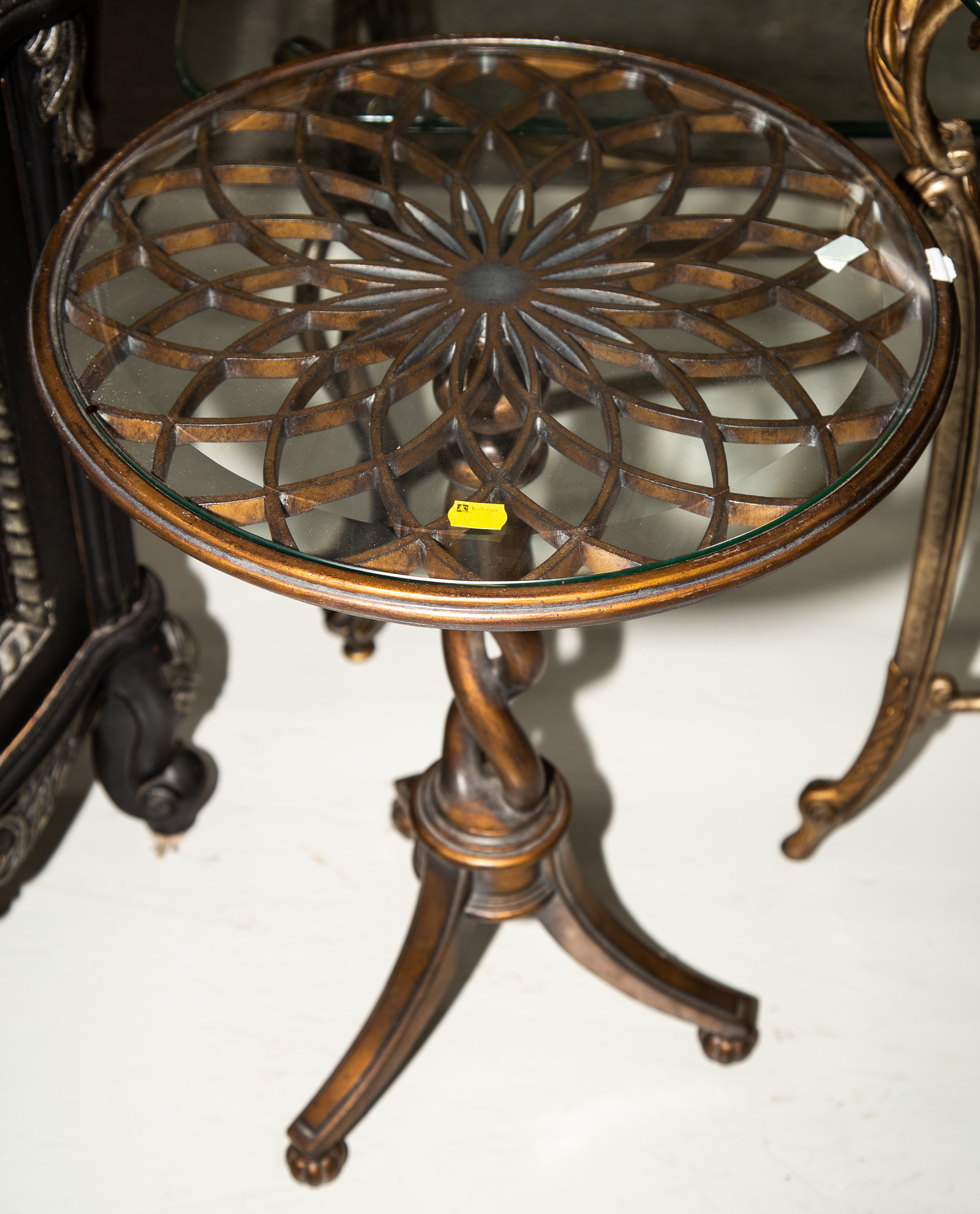 Appraisal: NEOCLASSICAL PATINATED METAL OCCASIONAL TABLE Later th century with beveled