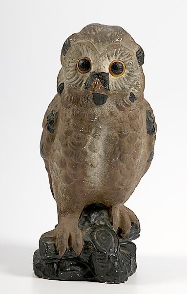 Appraisal: CHALKWARE OWL American ca A hollow chalkware owl painted allover