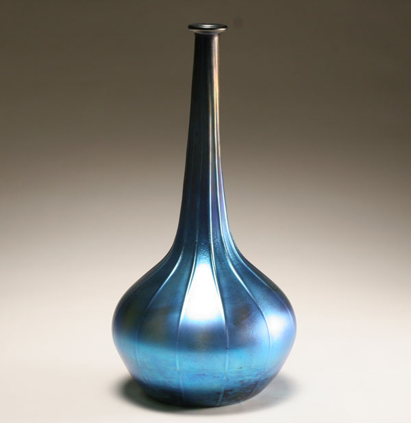 Appraisal: Large blue favrile glass vase with ribbed body H Internal