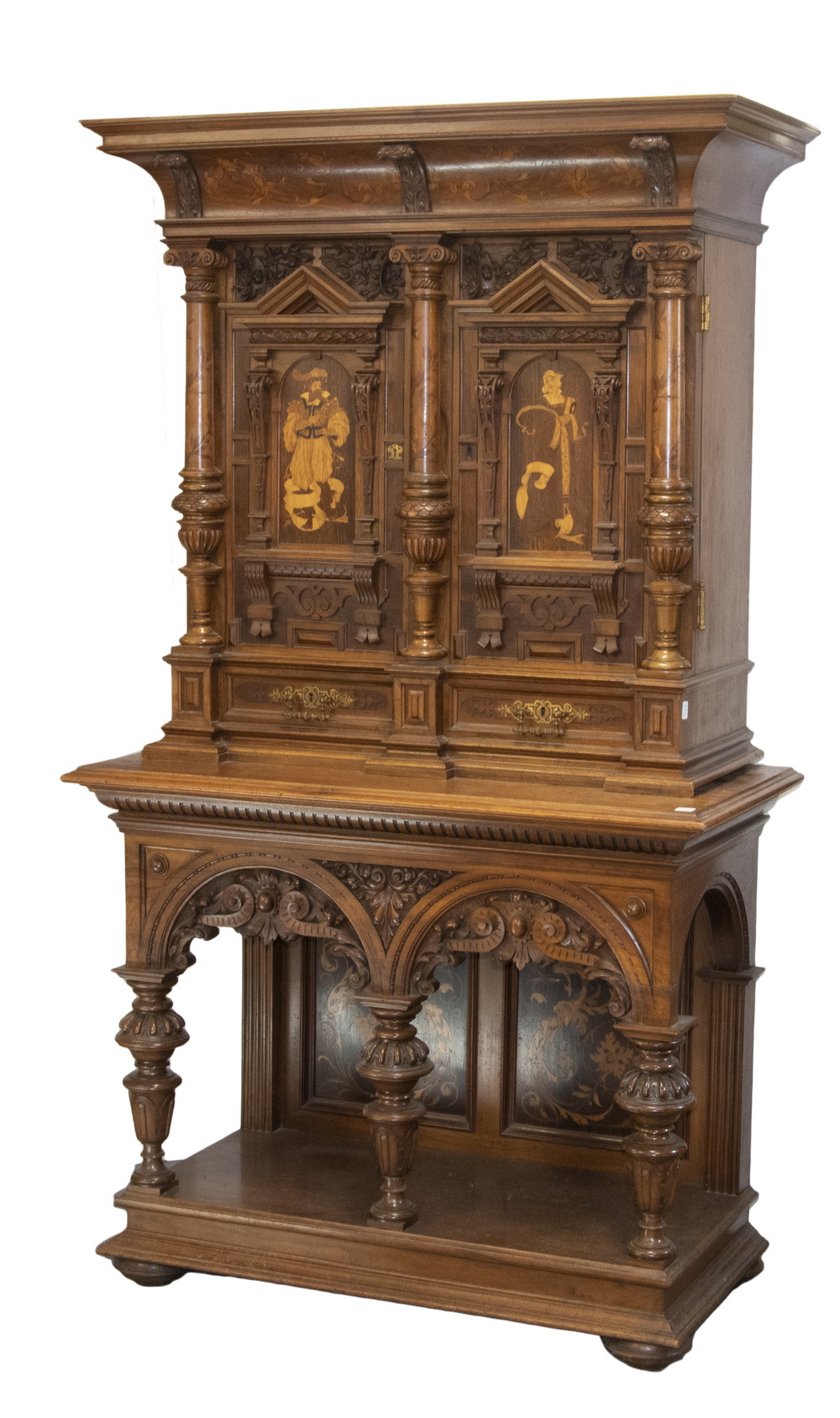 Appraisal: TWO-PART ELIZABETHAN STYLE CABINET DESK ON STAND Circa 's British