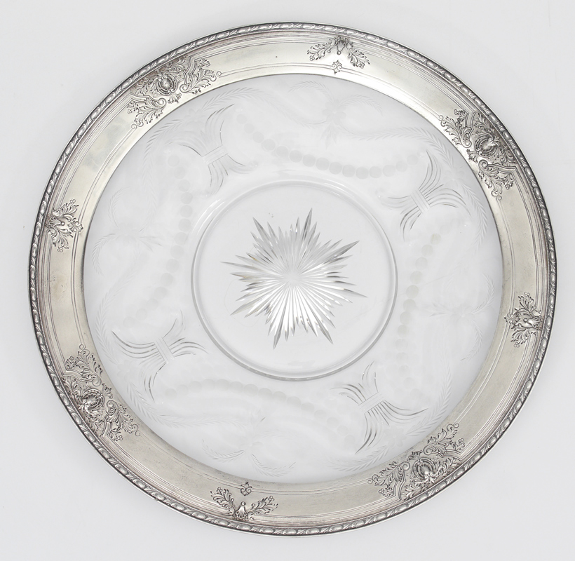 Appraisal: WATSON NAVARRE STERLING RIM CUT GLASS SERVING TRAY Large round