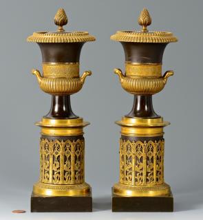 Appraisal: Pair Classical Style Bronze Garniture Urns Pair of Classical style