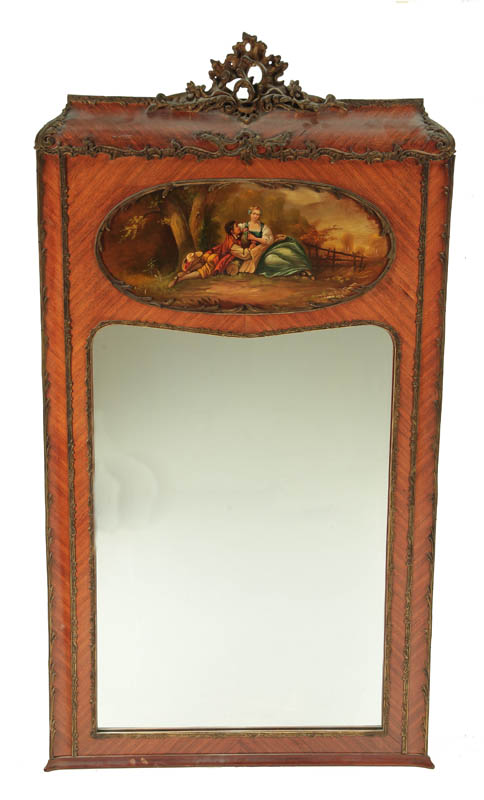 Appraisal: DECORATED MIRROR European st half- th century mixed woods Mahogany