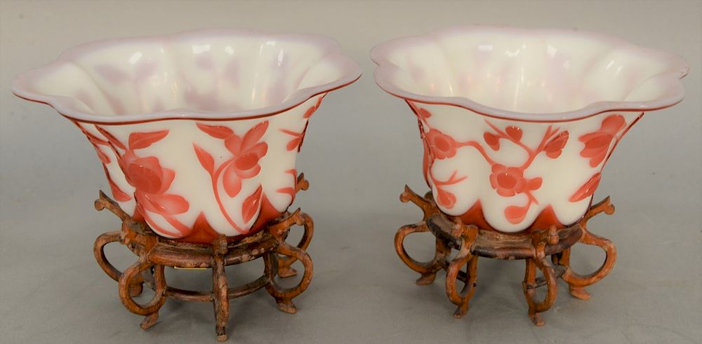 Appraisal: Pair of Peking glass bowls having scallop rim over cut