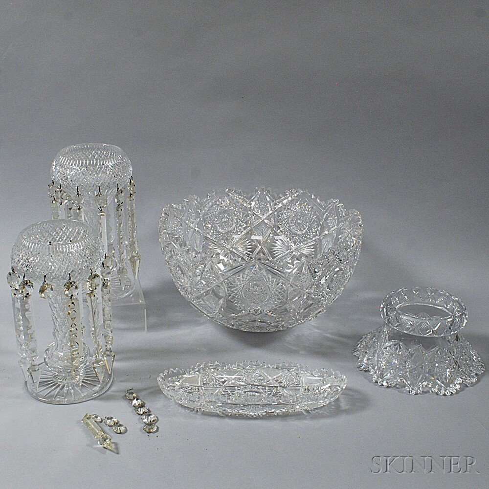 Appraisal: Five Pieces of Cut Glass th th century a pair