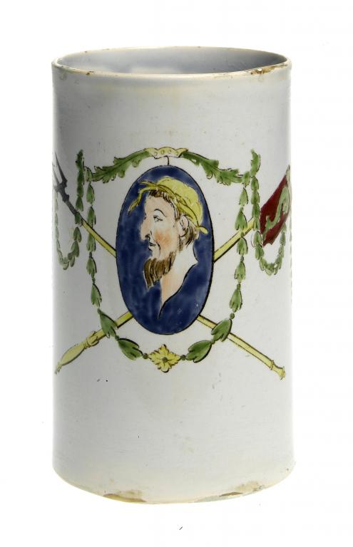 Appraisal: A PEARLWARE MUG transfer printed in sepia and enamelled with