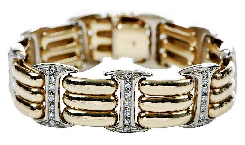 Appraisal: kt Diamond Bracelet fancy link two-tone bracelet round brilliant diamonds