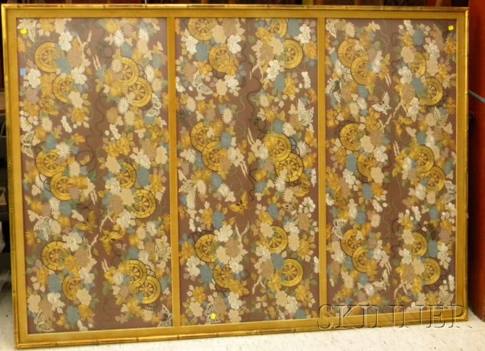 Appraisal: Large Framed Chinese Floral and Butterfly Embroidered Silk Panel Triptych