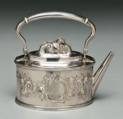 Appraisal: Tiffany coin silver teapot oval with dome lid rose finial