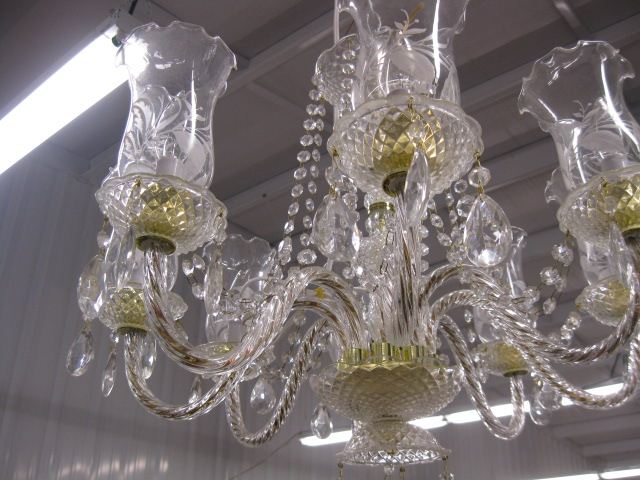 Appraisal: Crystal Chandeliereight light with hurricane shades