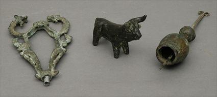 Appraisal: Bronze Bull Figure Together with a finial and socle finial