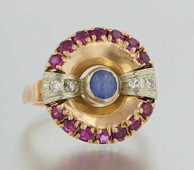 Appraisal: A Retro Star Sapphire Ruby and Diamond Ring k rose