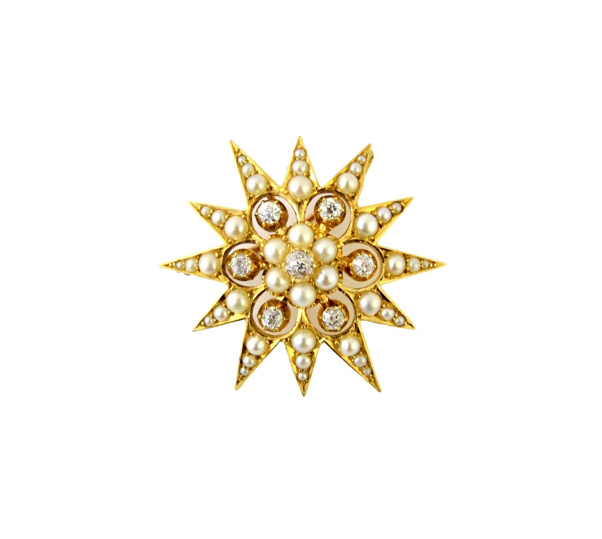 Appraisal: A gold diamond and seed pearl set pendant brooch designed