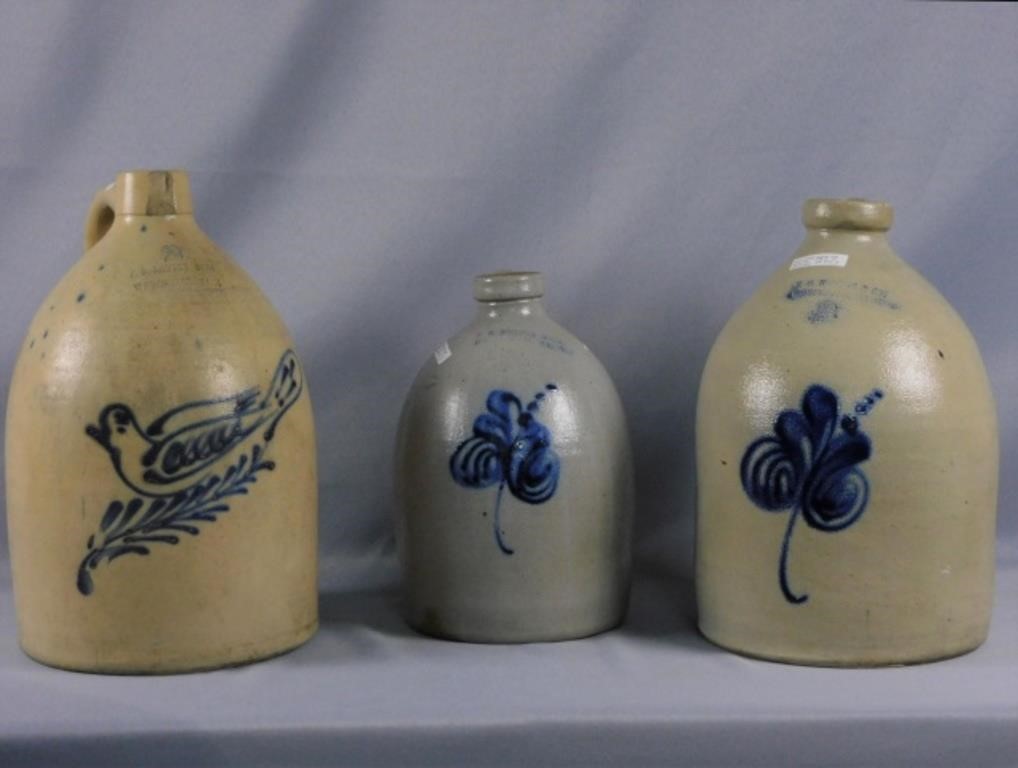 Appraisal: BLUE DECORATED STONEWARE JUGS TH C MADEby F B Norton