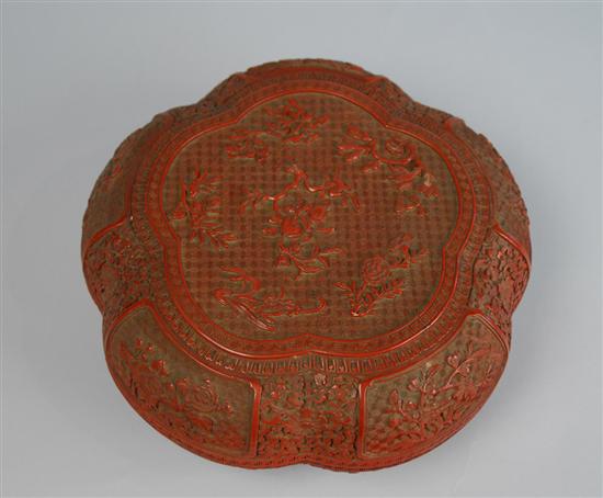 Appraisal: CHINESE CINNABAR LACQUER LOBED COVERED BOX th century diameter inches