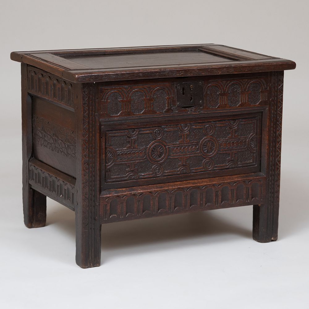 Appraisal: Charles II Carved Oak Chest x x in Condition Lacking