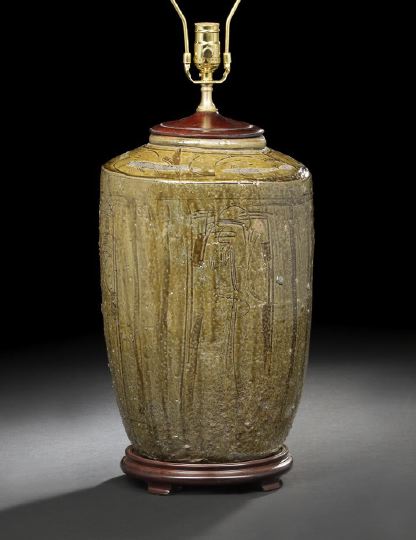 Appraisal: Southeast Asian Glazed Pottery Storage Jar now wired and mounted