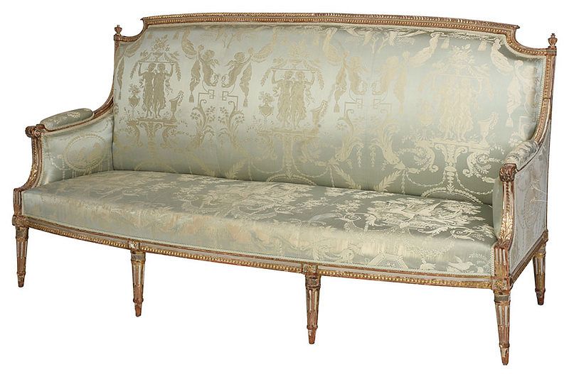 Appraisal: Fine Louis XVI Carved Painted Gilt Wood Settee French late