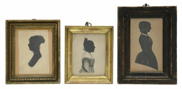 Appraisal: lot of Framed portrait silhouettes th c including lady with