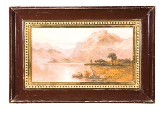 Appraisal: MOUNTAIN LAKE PAINTING TWENTIETH CENTURY Oil on canvas indistinct signature