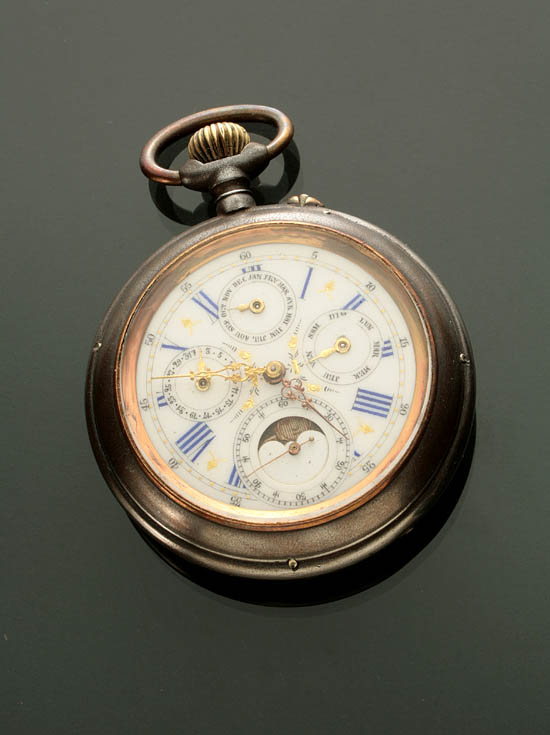 Appraisal: Victorian Gentleman's Gun-Metal Moon Phase and Perpetual Calendar Manual-Wind Open