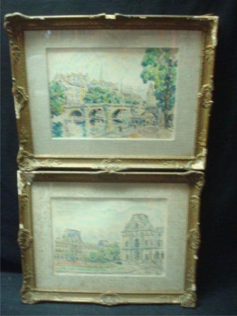 Appraisal: French Framed Watercolors with Monogram Lower Right From a New