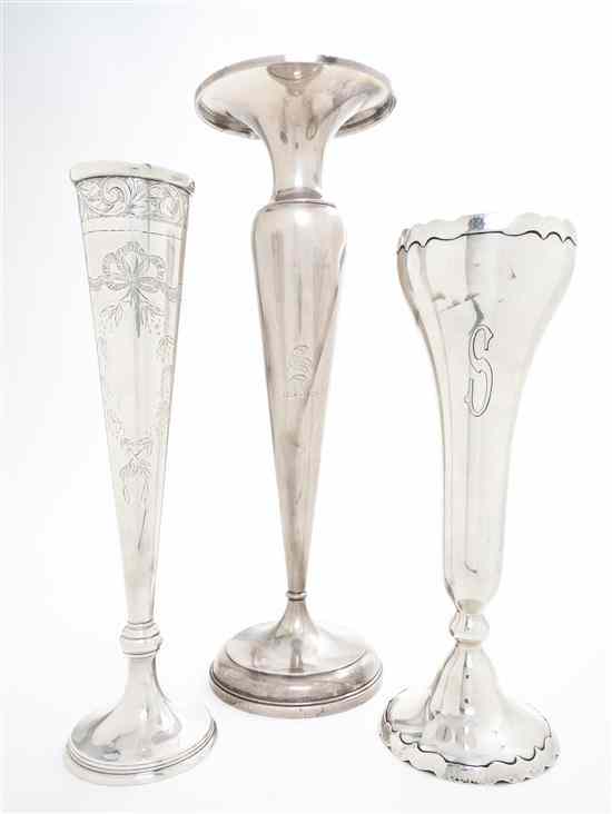 Appraisal: Three American Sterling Silver Trumpet Vases of various forms comprising