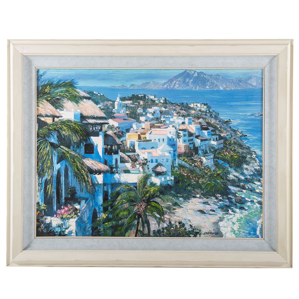 Appraisal: Howard Behrens Mediterranean Village giclee American - Giclee on canvas