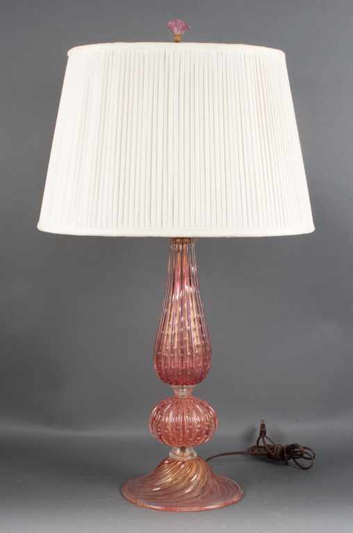 Appraisal: Murano glass lamp th century cranberry with gold flecked color