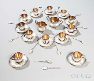 Appraisal: David Andersen Sterling Silver-gilt and Cloisonn Enameled Demitasse Service David