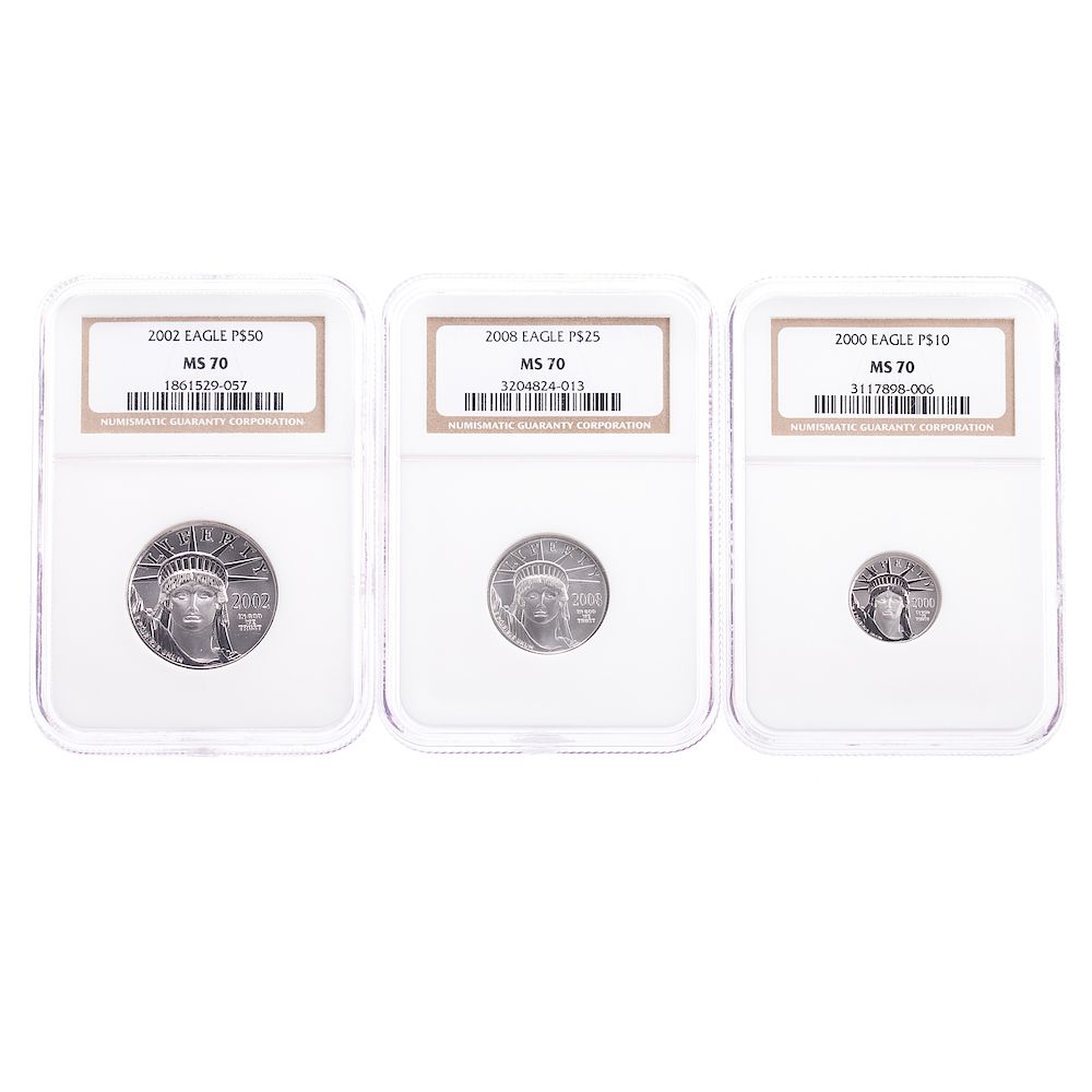 Appraisal: Trio of NGC MS Platinum Eagles th ounce ounce ounce