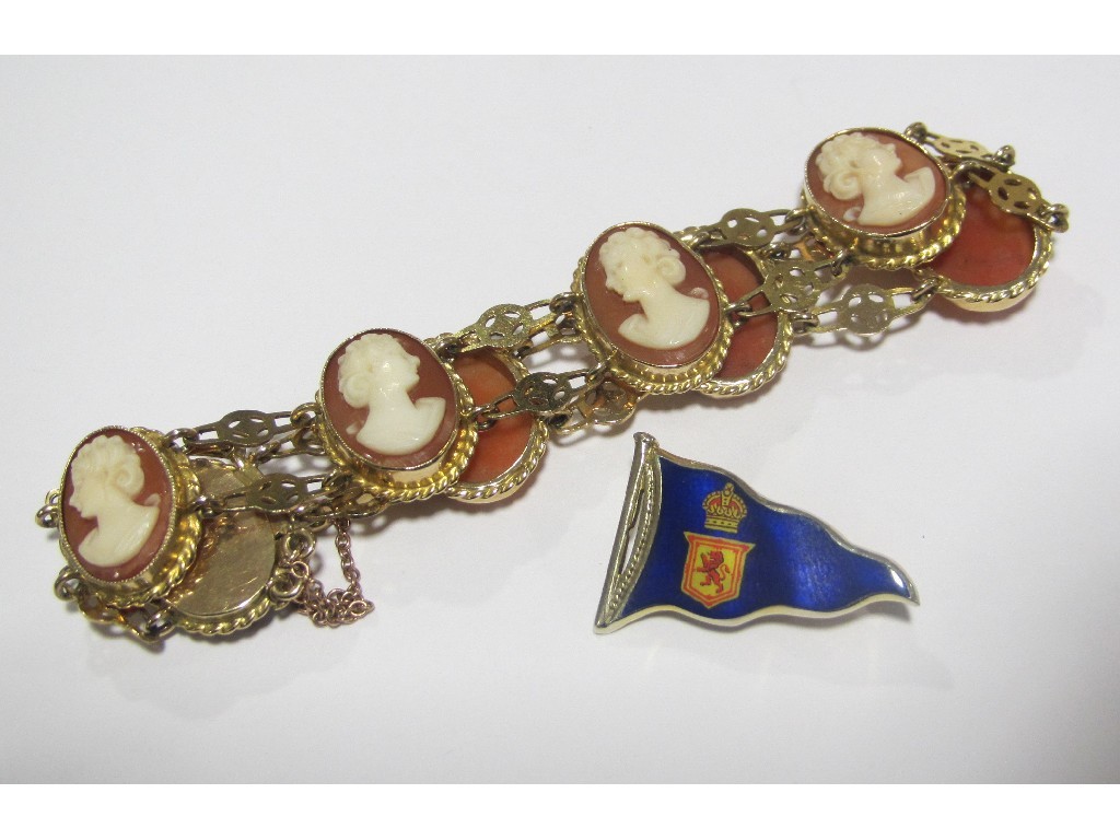 Appraisal: Lot comprising ct gold mounted cameo bracelet and a ct