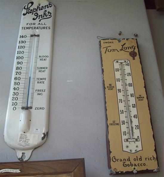 Appraisal: TWO ENAMEL ADVERTISING THERMOMETERS - ONE FOR STEPHENS INKS AND