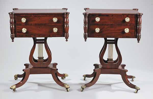 Appraisal: A Near Pair of American Federal Carved Mahogany Work Tables