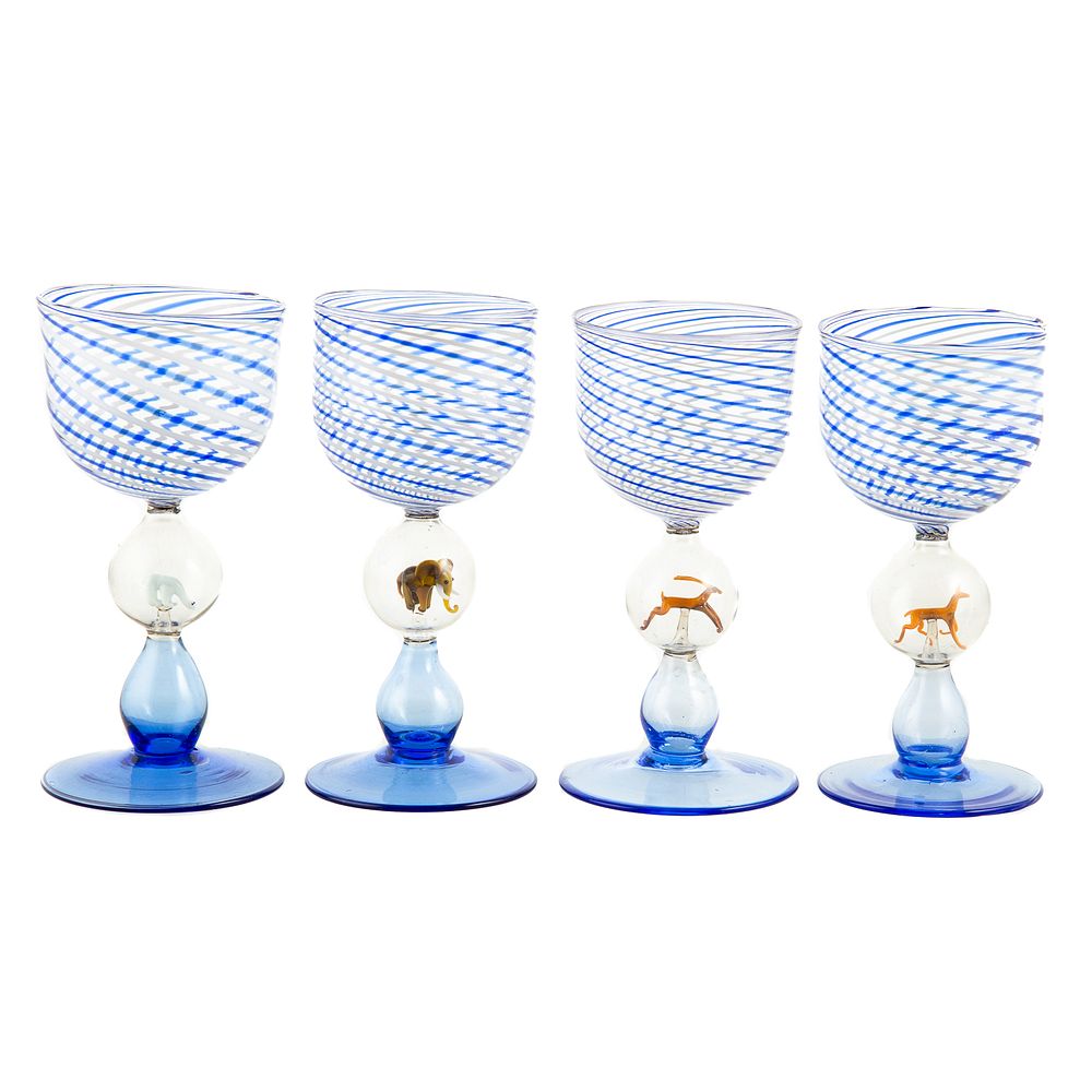 Appraisal: Four Austrian Bimini Werkstatte Glass Wine Stems Circa - blue