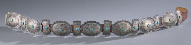 Appraisal: Navajo Silver Belt by J Blackgoat Inset with turquoise accents