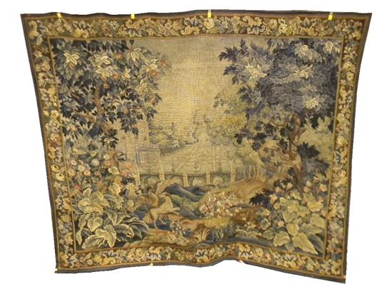 Appraisal: TEXTILE Large th C Continental tapestry depicting English garden scene