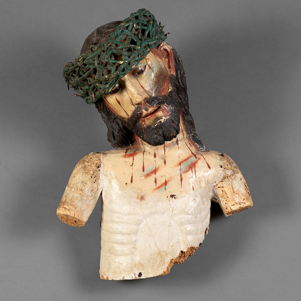 Appraisal: Spanish Colonial Mexico Polychrome Cristo Bust Fragment th Century Spanish