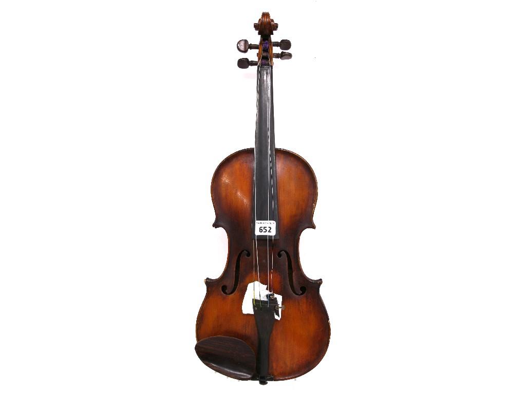 Appraisal: Violin circa labelled Carlo Fernando Landolfi the decorative foliate carved