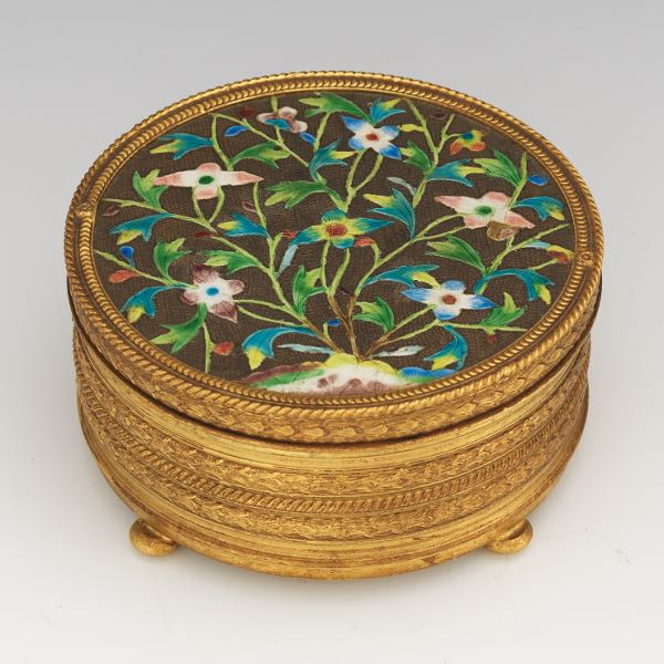 Appraisal: APOLLO STUDIOS GILT BRONZE POWDER BOX x Round bronze box