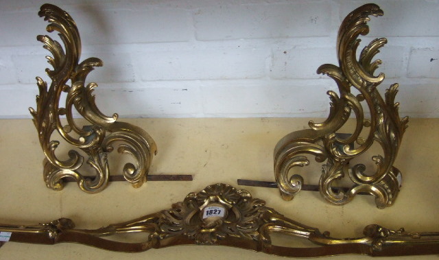 Appraisal: A gilt brass extending fire kerb th century in three