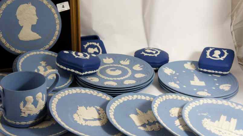 Appraisal: A collection of Wedgwood Jasperware to include Plates Boxes Wall